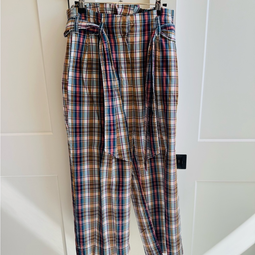 J. Crew Plaid Bag-Top, Tie High Waisted Pants